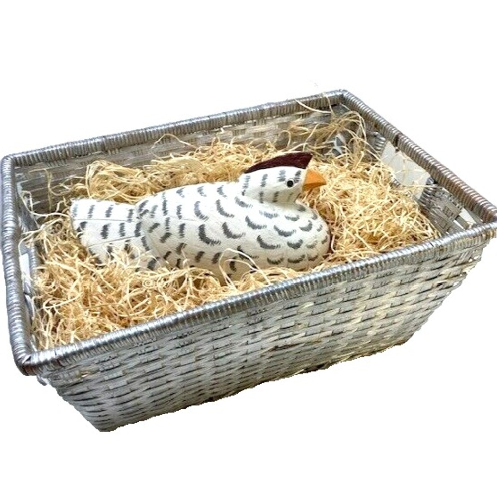 Vintage Carved‎ Chicken Hand Painted in Nest and Basket Folk Art
